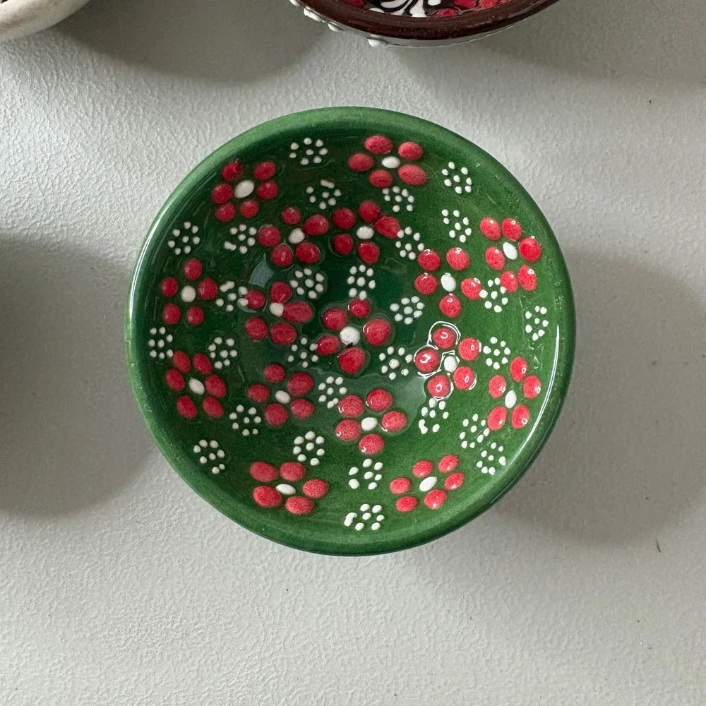 Set of 5 Hand Painted Turkish Ceramic Pinch Bowls Floral Decorative Small Bowls